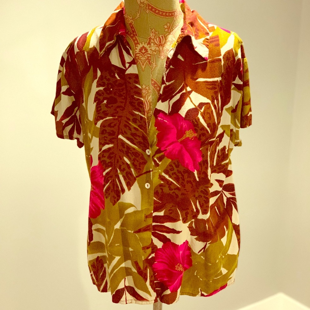 Vintage Tropical Print Blouse